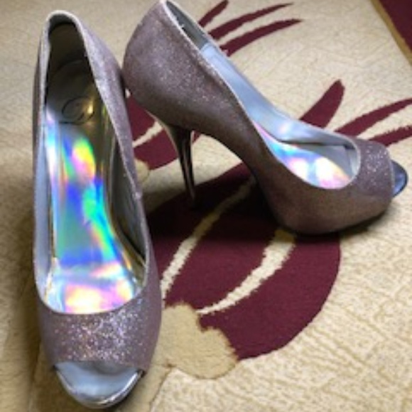 Gold Peep Toe Platform Heels - Picture 1 of 2